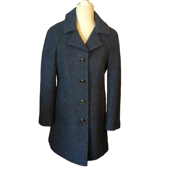 Anne Klein Pea Coat Cobalt Blue Wool Blend Nubby Tweed Full Length Sz S - Picture 9 of 11